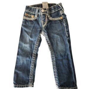 True Religion Toddler Jeans Dark Wash Denim White Stitching‎ Super T Slim Size 2